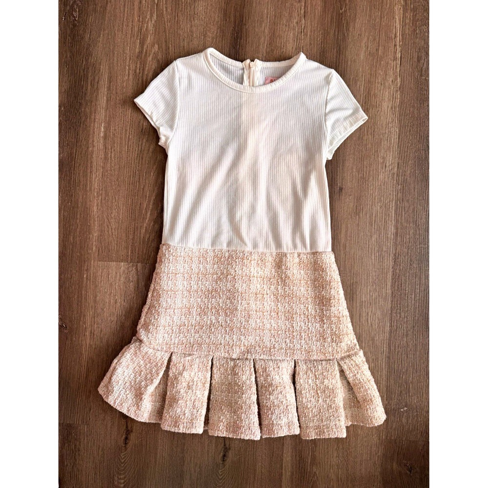 Biscotti Collezioni Girls Ivory Tweed Dress Size 10 Short Sleeve Party Easter